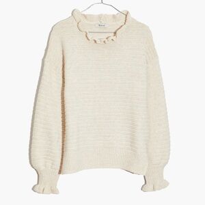 Madewell Ruffle-Neck Pullover Sweater Cotton-Merino Yarn Heather Oak